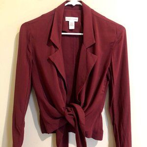 Burgundy Drape Blazer with Front Tie